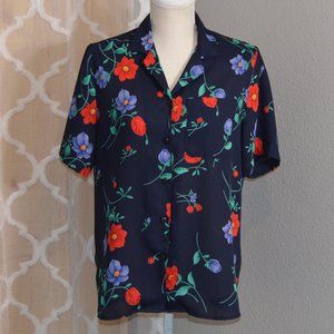 Grandma's Retro Floral Button-up Blouse